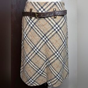 525. VENERA ARAPU PARIS Vintage Plaid A-Line Skirt with Leather Belt Details